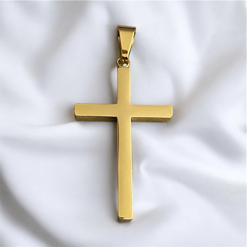 Gold Plated 18K Stainless Steel Men’s 1.54” x 0.98” Cross - Picture 1 of 6
